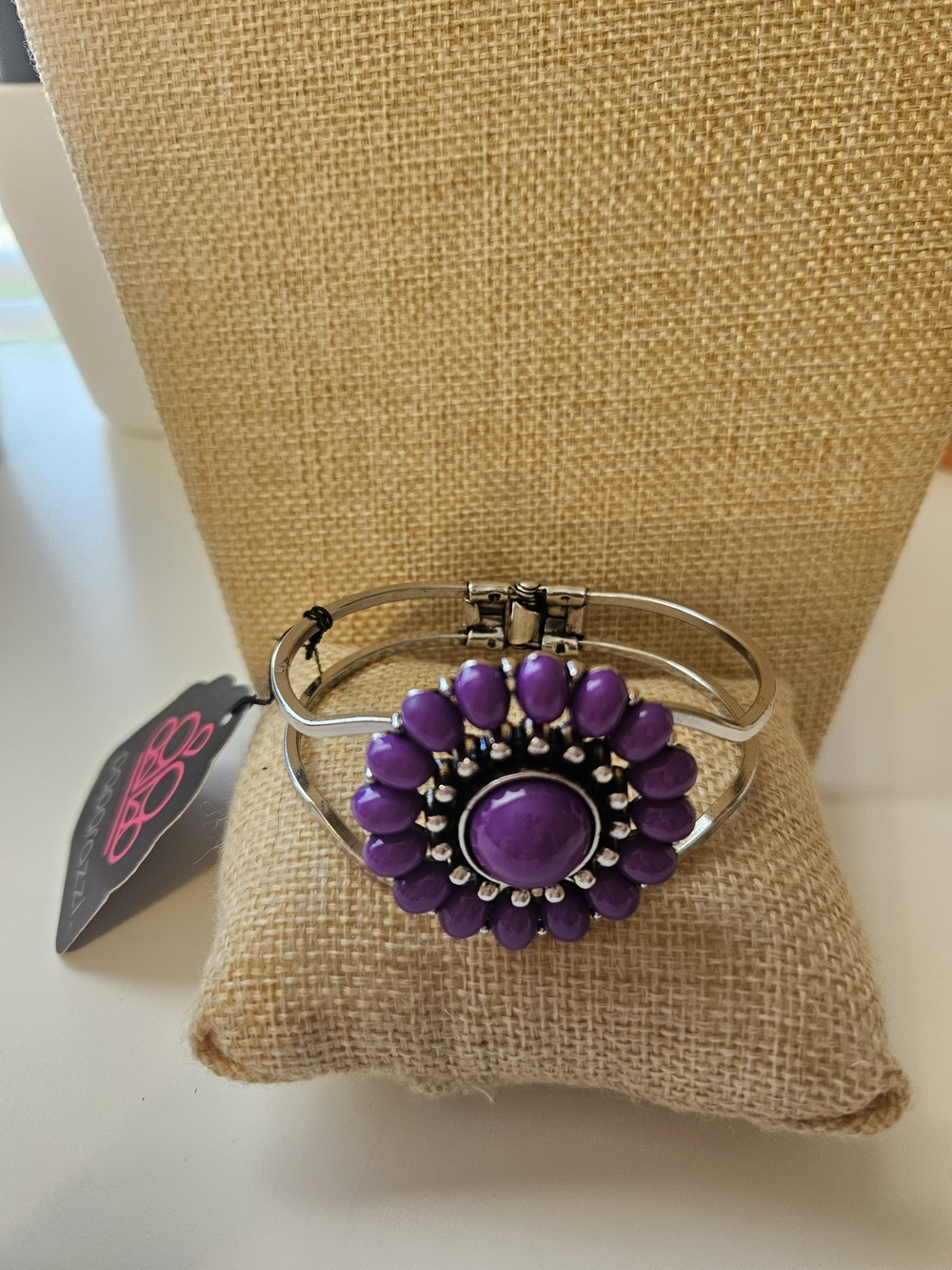 Purple Floral Stone Silver-Tone Bracelet by Paparazzi
